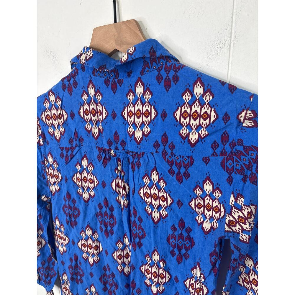 2 FOR $30 | Maeve Woodland Walk Aztec Button Down Top Size 0 Blue Western - Picture 7 of 7